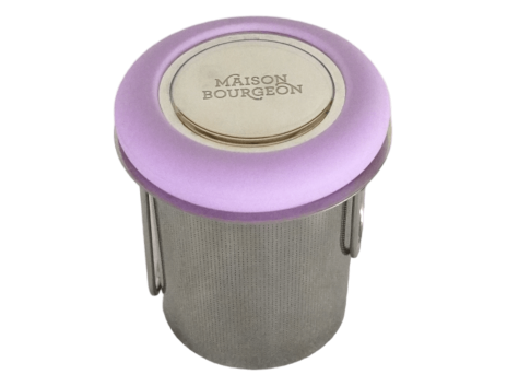 Infuseur en inox violet avec couvercle et poignées rabattables