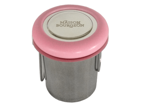 Infuseur en inox rose avec couvercle et poignées rabattables