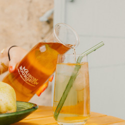 Carafe à thé en verre 1L, avec filtre inox, bleue