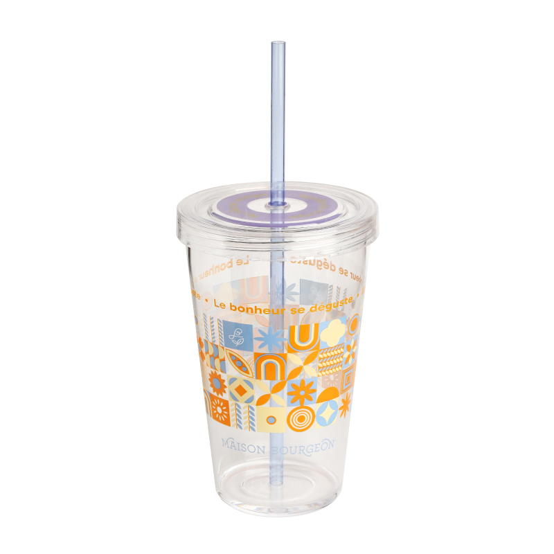 Verre pour thé glacé, réutilisable avec paille intégré, 450 ml, violet et orange Verre pour thé glacé, réutilisable avec paille intégré, 450 ml, violet et orange