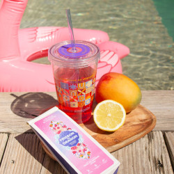 Verre pour thé glacé, réutilisable avec paille intégré, 450 ml, violet et orange