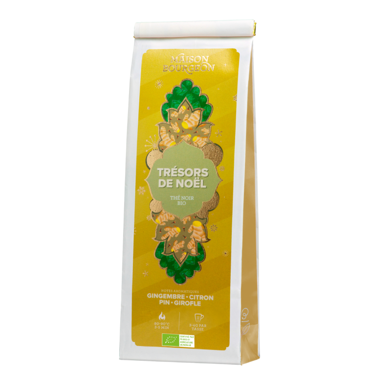 Thé noir de Noël bio gingembre, citron, pin, girofle - Maison Bourgeon Thé noir de Noël bio gingembre, citron, pin, girofle - Maison Bourgeon
