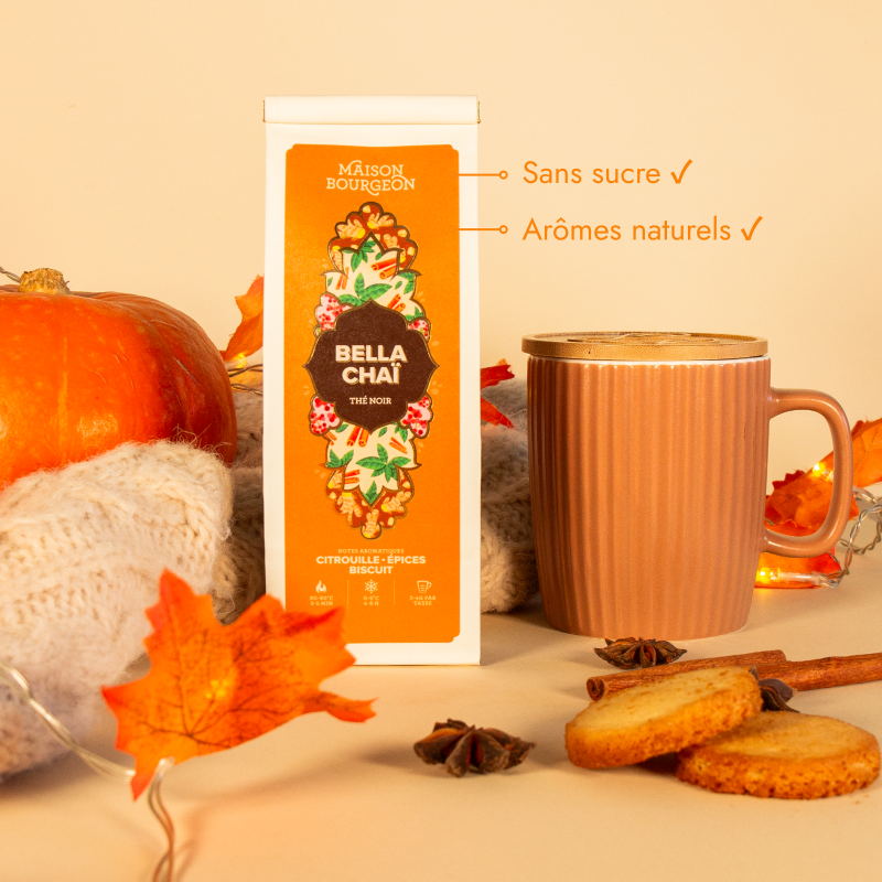 Thé noir citrouille, épices et biscuit