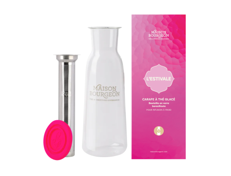 Carafe à thé en verre 1L, avec filtre inox, fuschia