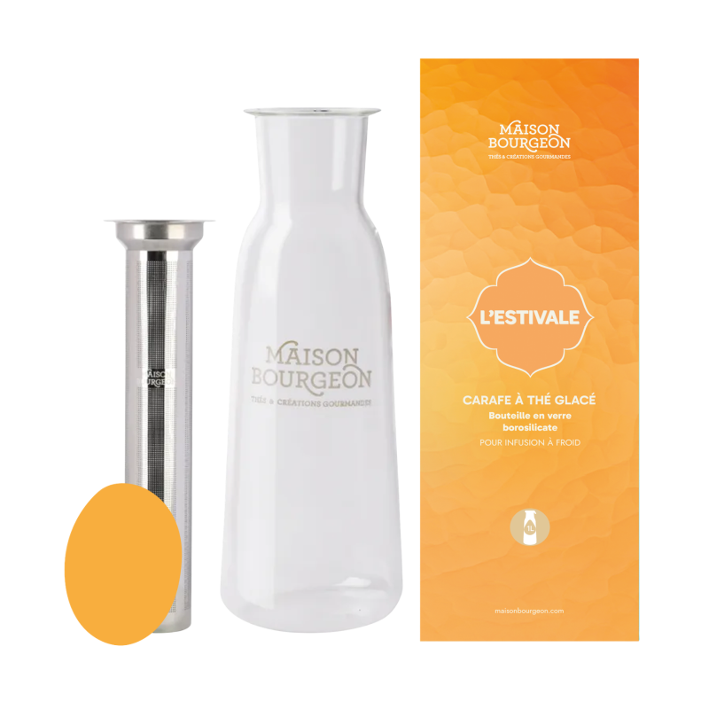 Carafe à thé en verre 1L, avec filtre inox, orange