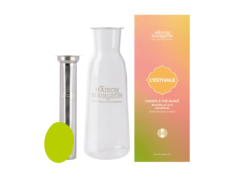 Carafe à thé en verre 1L, avec filtre inox, capuchon jaune