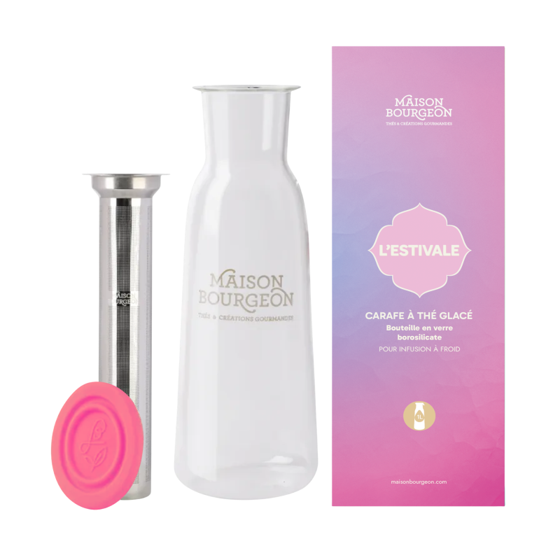 Carafe à thé en verre 1L, avec filtre inox, rose