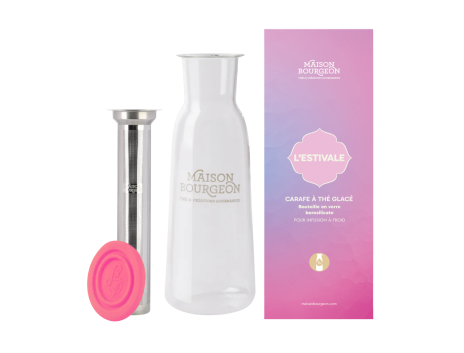 Carafe à thé en verre 1L, avec filtre inox, rose