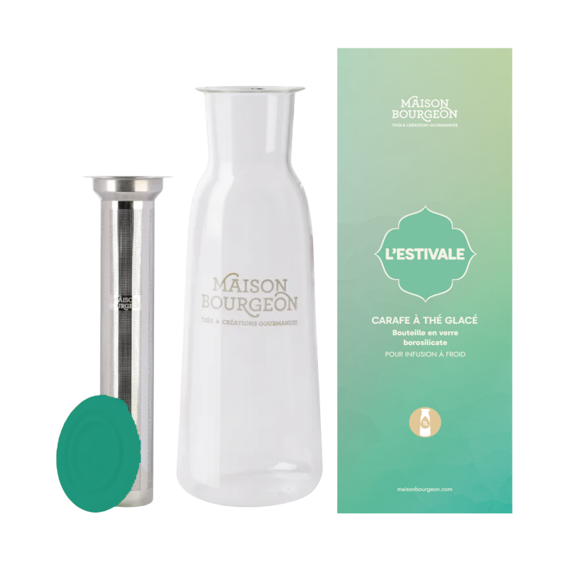 Carafe à thé en verre 1L, avec filtre inox, verte