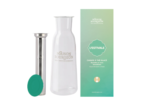 Carafe à thé en verre 1L, avec filtre inox, verte