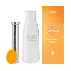 Carafe à thé glacé 1L en verre borosilicate avec filtre inox, orange