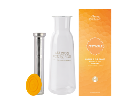 Carafé à thé glacé 1L orange en verre borosilicate, avec filtre inox
