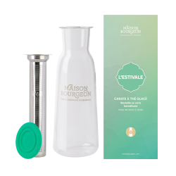 Carafe à thé glacé 1L en verre borosilicate avec filtre inox, verte