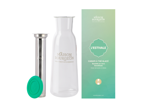 Carafé à thé glacé 1L verte en verre borosilicate, avec filtre inox