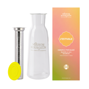 Carafé à thé glacé 1L jaune en verre borosilicate, avec filtre inox